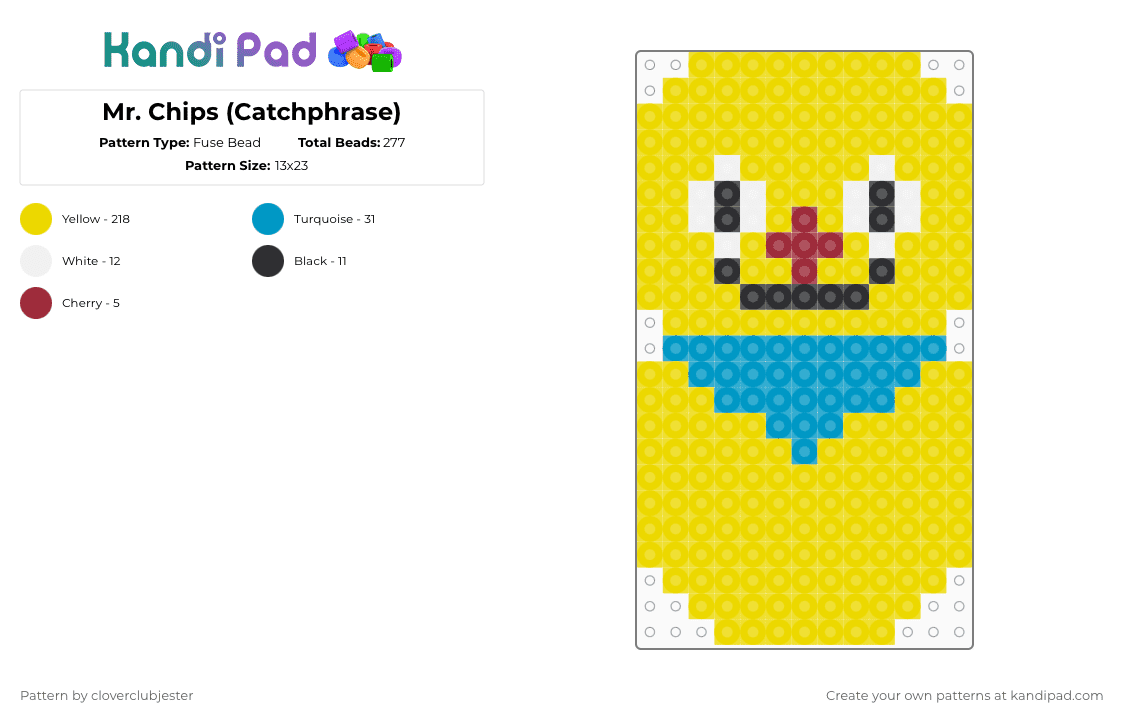Mr. Chips (Catchphrase) - Fuse Bead Pattern by cloverclubjester on Kandi Pad - mr chips,catchphrase,yellow