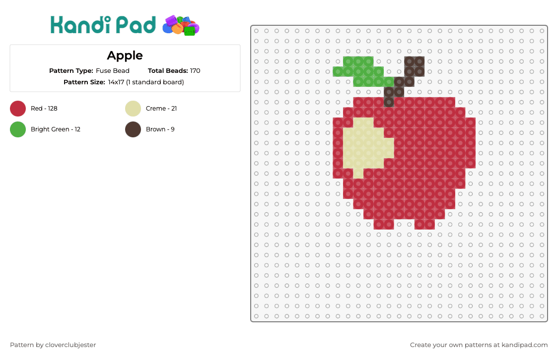 Apple - Fuse Bead Pattern by cloverclubjester on Kandi Pad - apple,fruit,food,bite,simple,red