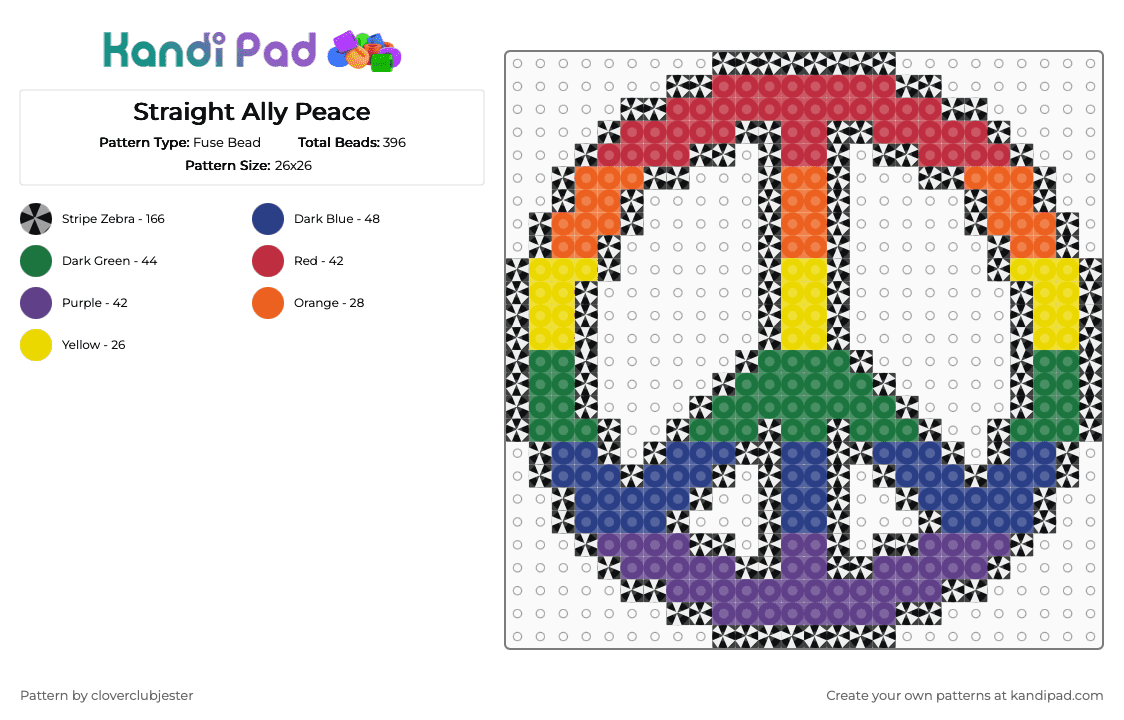 Straight Ally Peace - Fuse Bead Pattern by cloverclubjester on Kandi Pad - red,green,blue,purple,pride,lgbtqia,peace