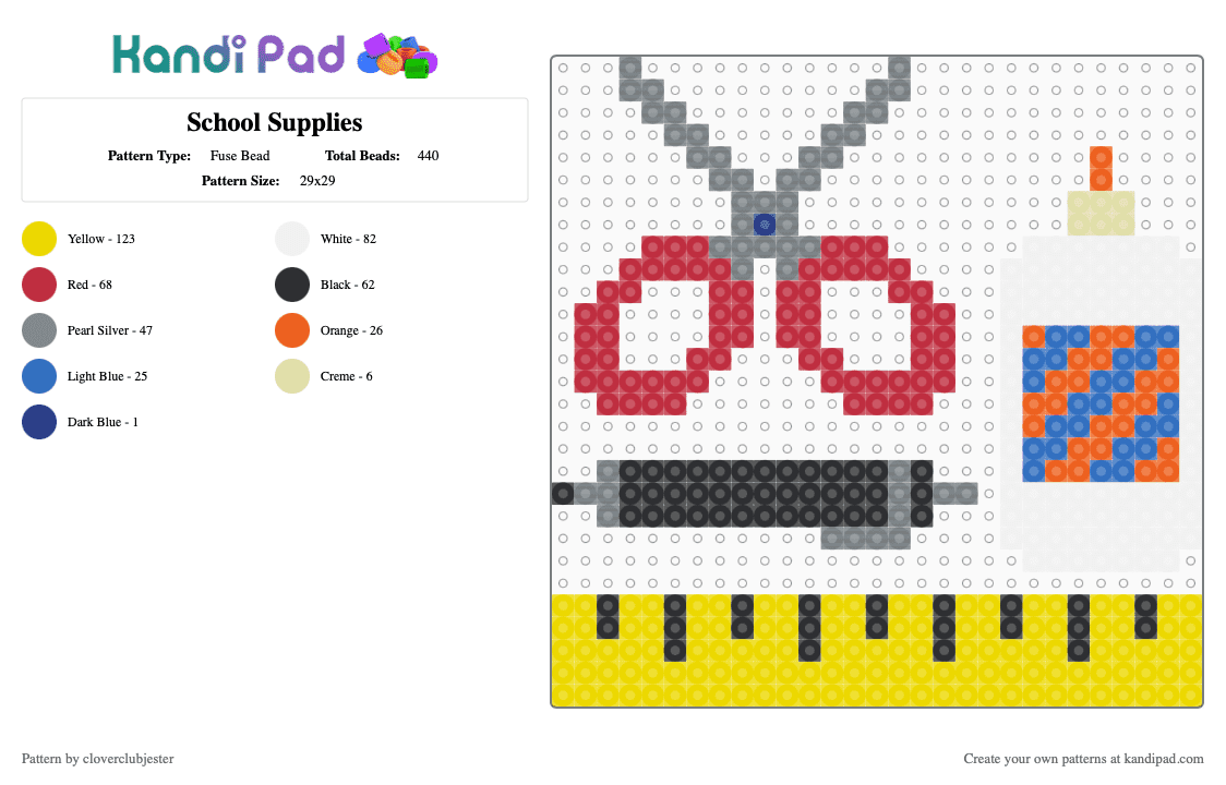 School Supplies - Fuse Bead Pattern by cloverclubjester on Kandi Pad - red, yellow