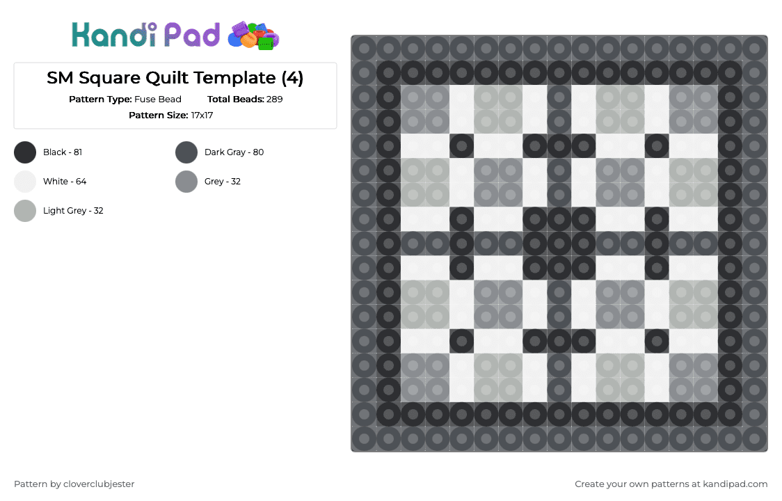 SM Square Quilt Template (4) - Fuse Bead Pattern by cloverclubjester on Kandi Pad - gray