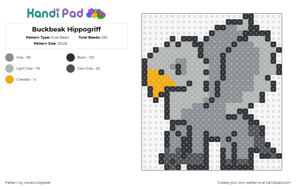 Buckbeak Hippogriff - Fuse Bead Pattern by cloverclubjester on Kandi Pad - buckbeak hippogriff,harry potter,fantasy,creature,character,animal,magic,book,mo