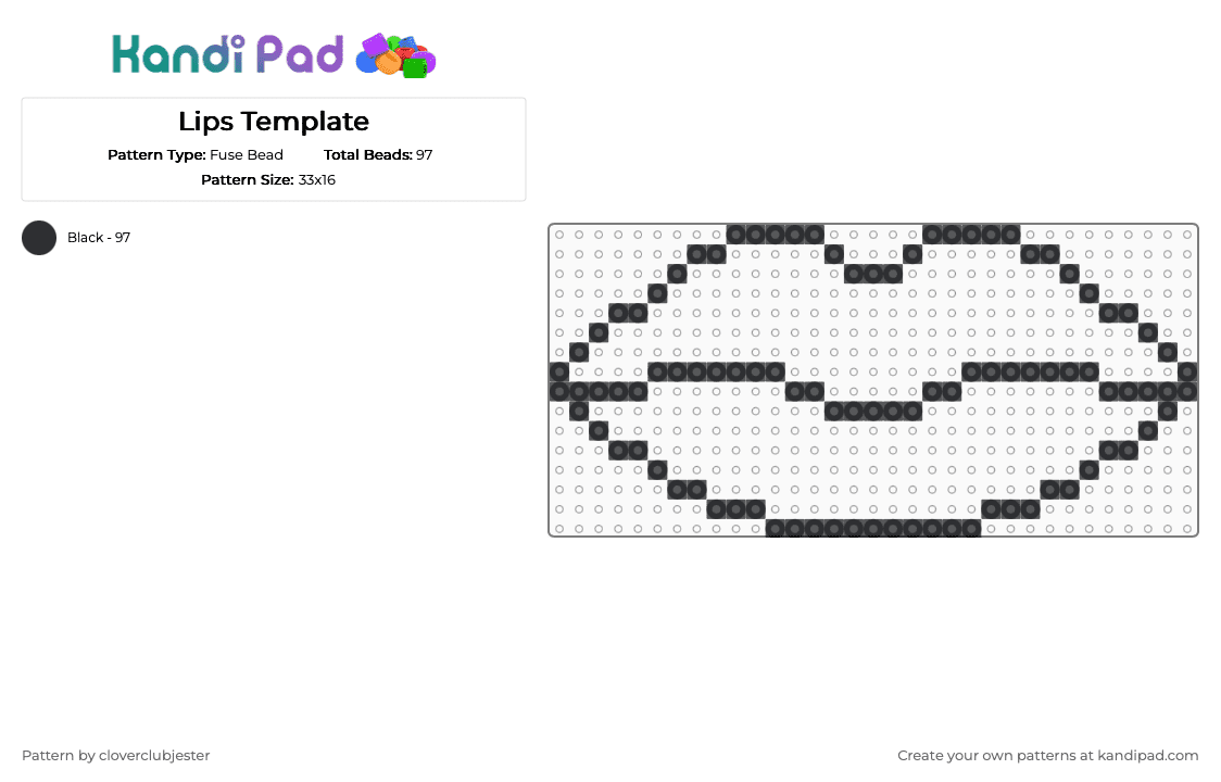 Lips Template - Fuse Bead Pattern by cloverclubjester on Kandi Pad - black