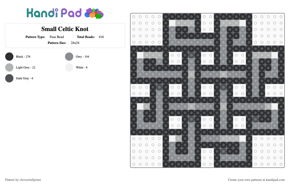 Small Celtic Knot - Fuse Bead Pattern by cloverclubjester on Kandi Pad - black, gray