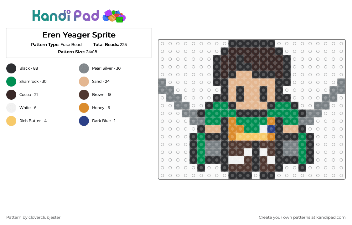 Eren Yeager Sprite - Fuse Bead Pattern by cloverclubjester on Kandi Pad - gray,brown,beige,green