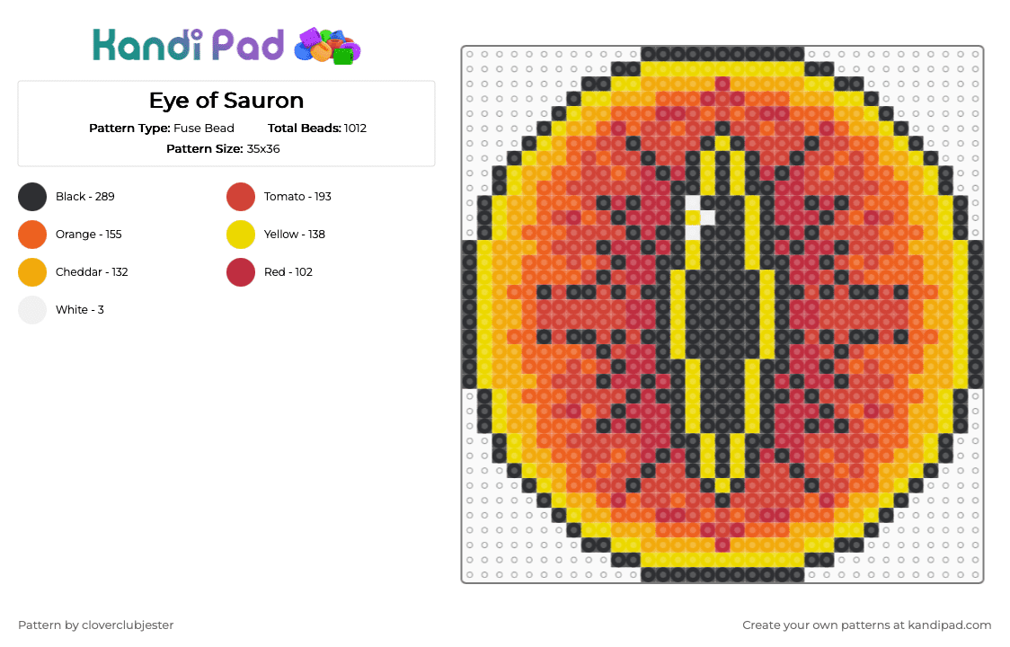 Eye of Sauron - Fuse Bead Pattern by cloverclubjester on Kandi Pad - lord of the rings,movie,red,orange