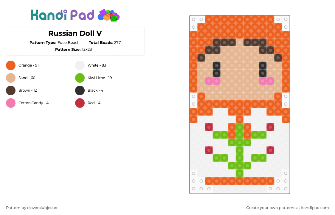 Russian Doll V - Fuse Bead Pattern by cloverclubjester on Kandi Pad - beige, orange