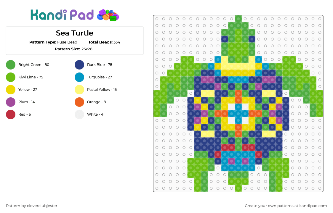 Sea Turtle - Fuse Bead Pattern by cloverclubjester on Kandi Pad - green,blue
