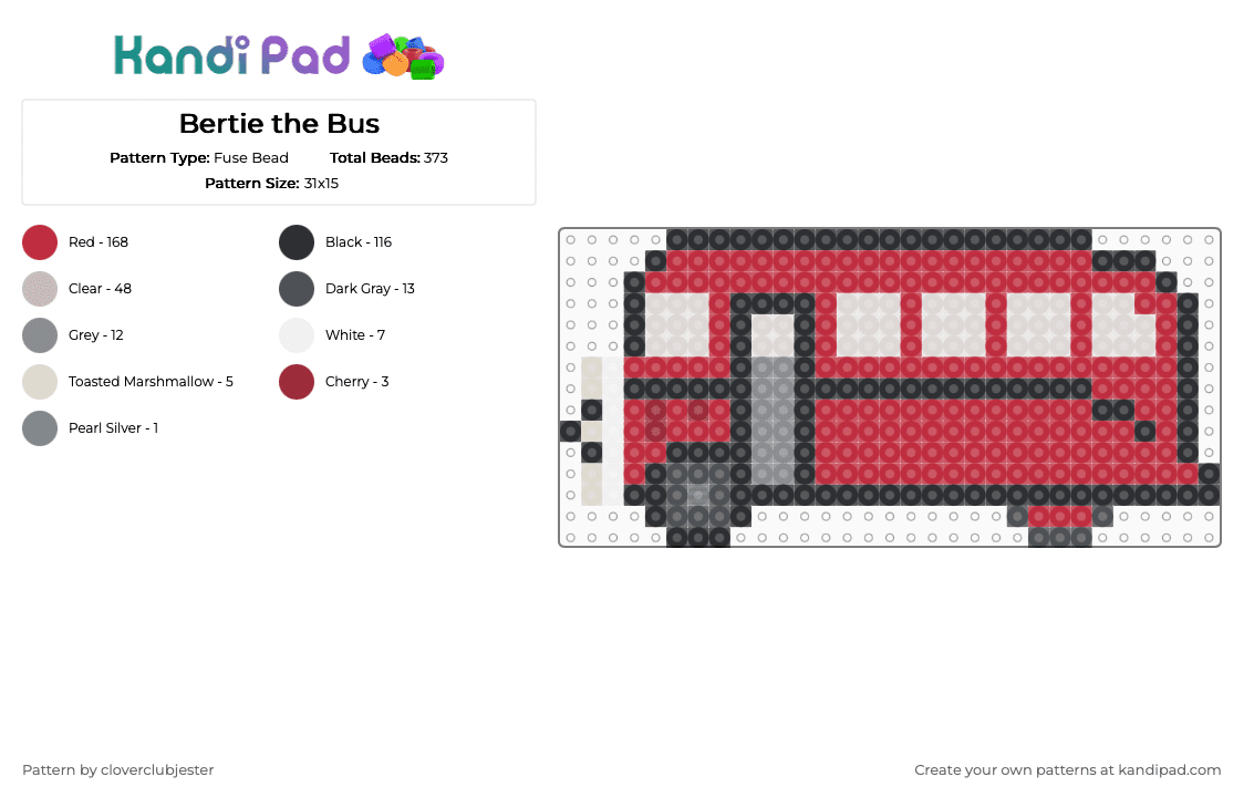 Bertie the Bus - Fuse Bead Pattern by cloverclubjester on Kandi Pad - red