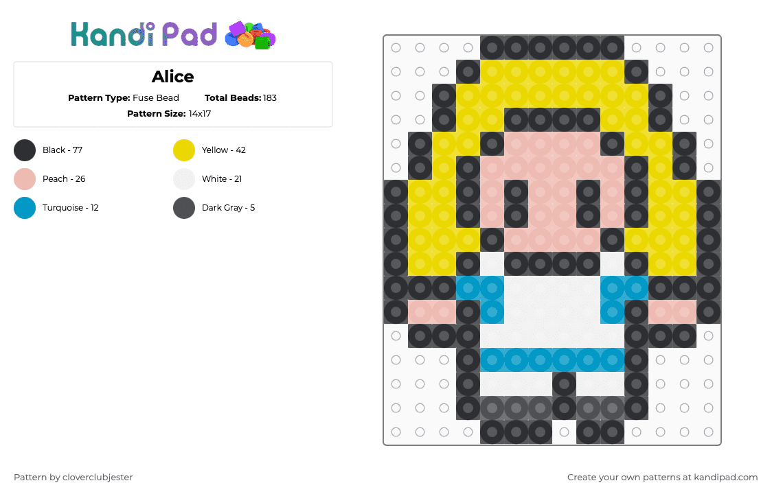 Alice - Fuse Bead Pattern by cloverclubjester on Kandi Pad - yellow,beige