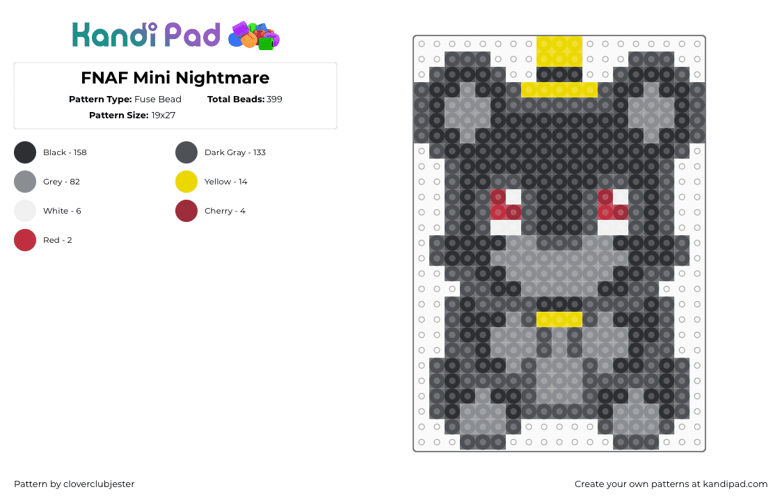 FNAF Mini Nightmare - Fuse Bead Pattern by cloverclubjester on Kandi Pad - nightmare,fnaf,five nights at freddys,cute,teddy,video game,character,horror,gray