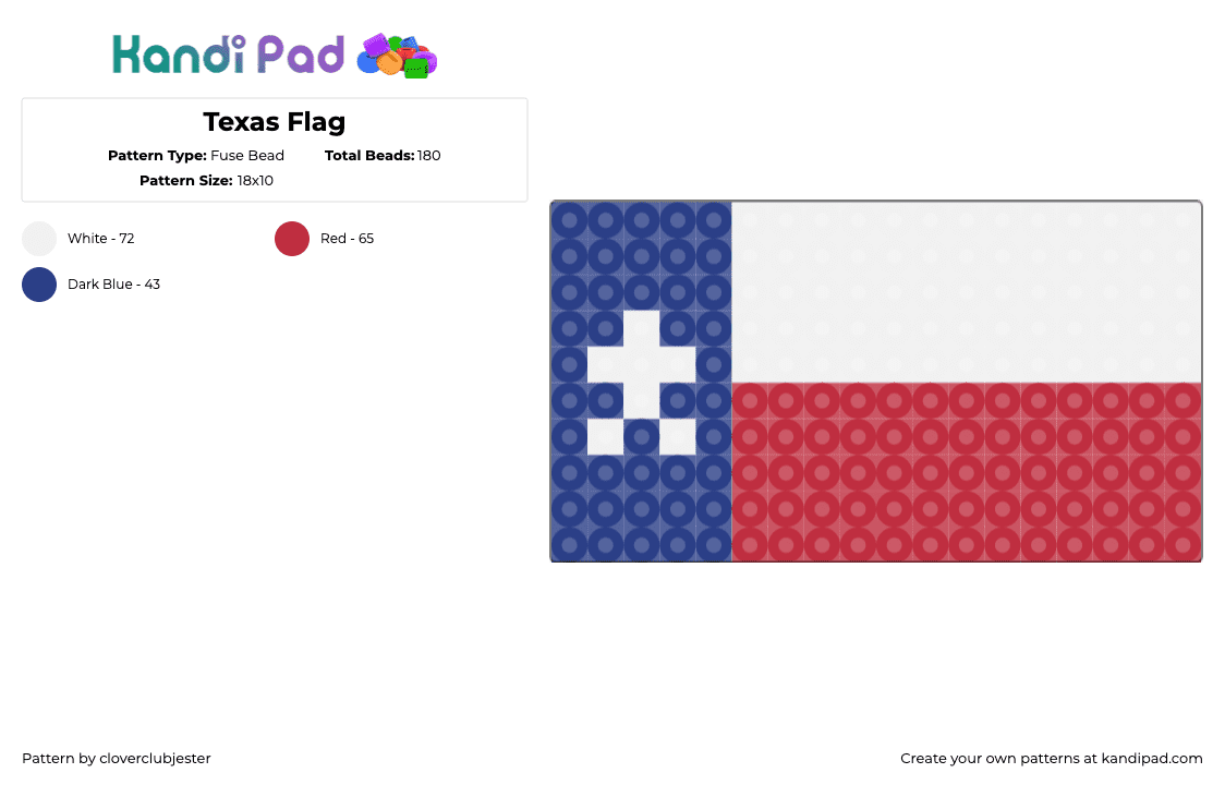 Texas Flag - Fuse Bead Pattern by cloverclubjester on Kandi Pad - texas,flag,state,simple,white,red,blue