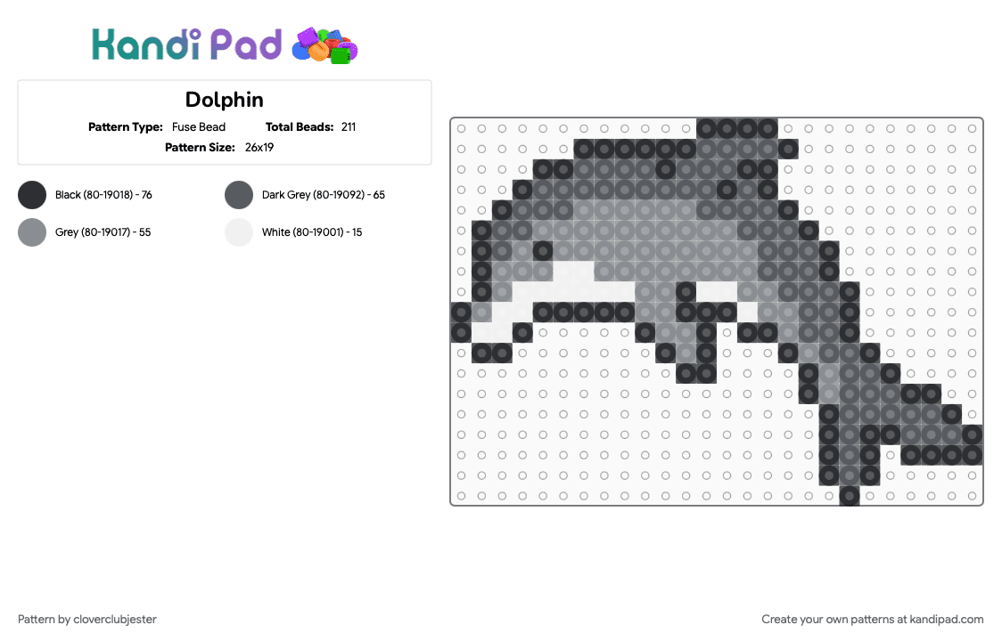 Dolphin - Fuse Bead Pattern by cloverclubjester on Kandi Pad - gray