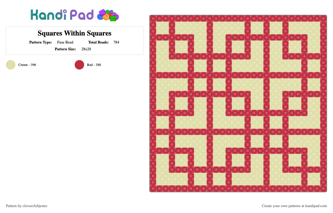 Squares Within Squares - Fuse Bead Pattern by cloverclubjester on Kandi Pad - red, yellow