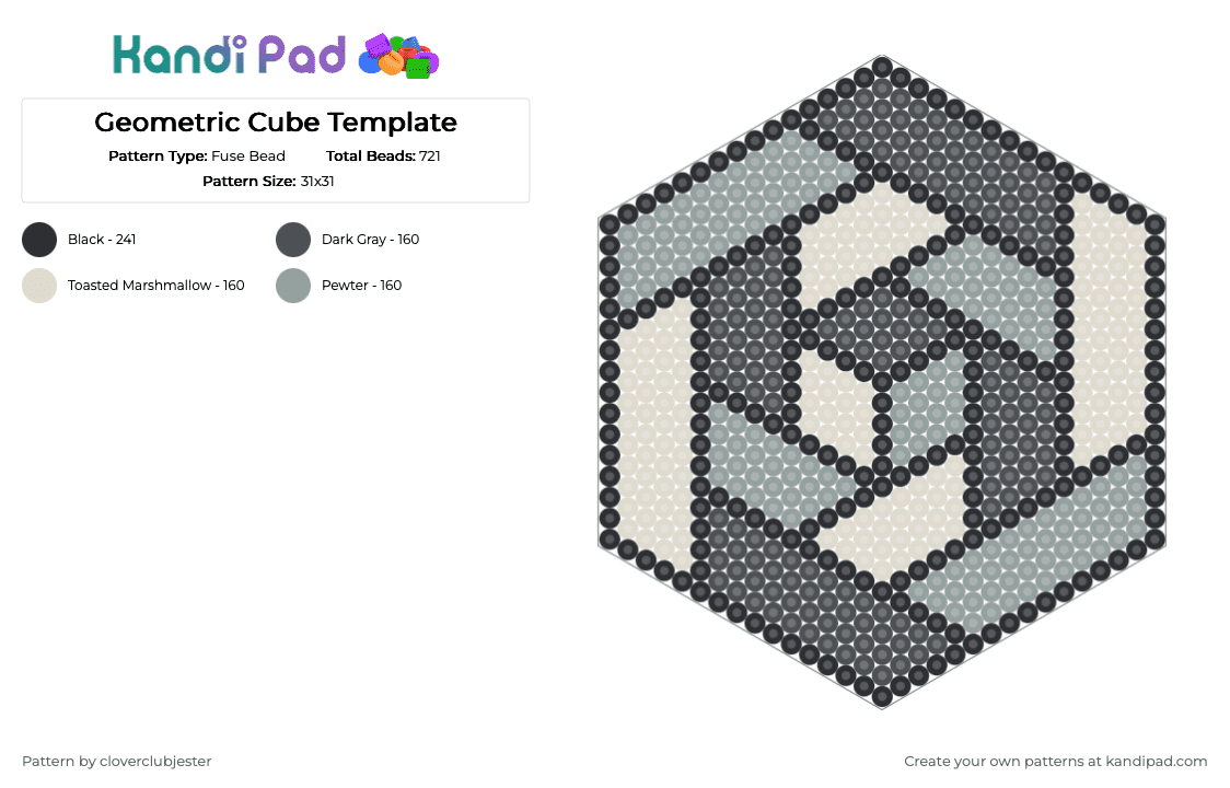 Geometric Cube Template - Fuse Bead Pattern by cloverclubjester on Kandi Pad - gray,beige