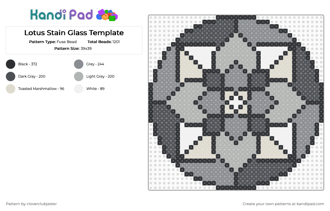 Lotus Stain Glass Template - Fuse Bead Pattern by cloverclubjester on Kandi Pad - gray,beige