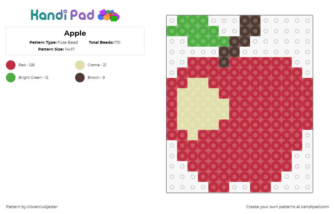 Apple - Fuse Bead Pattern by cloverclubjester on Kandi Pad - apple,fruit,food,bite,simple,red