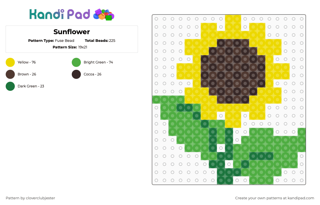 Sunflower - Fuse Bead Pattern by cloverclubjester on Kandi Pad - green,yellow