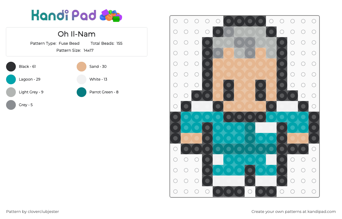 Oh Il-Nam (Player 001) - Fuse Bead Pattern by cloverclubjester on Kandi Pad - beige,teal