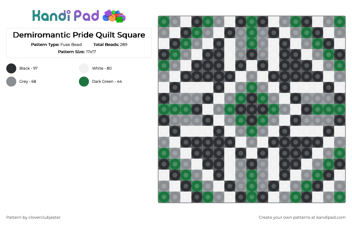 Demiromantic Pride Quilt Square - Fuse Bead Pattern by cloverclubjester on Kandi Pad - green,gray