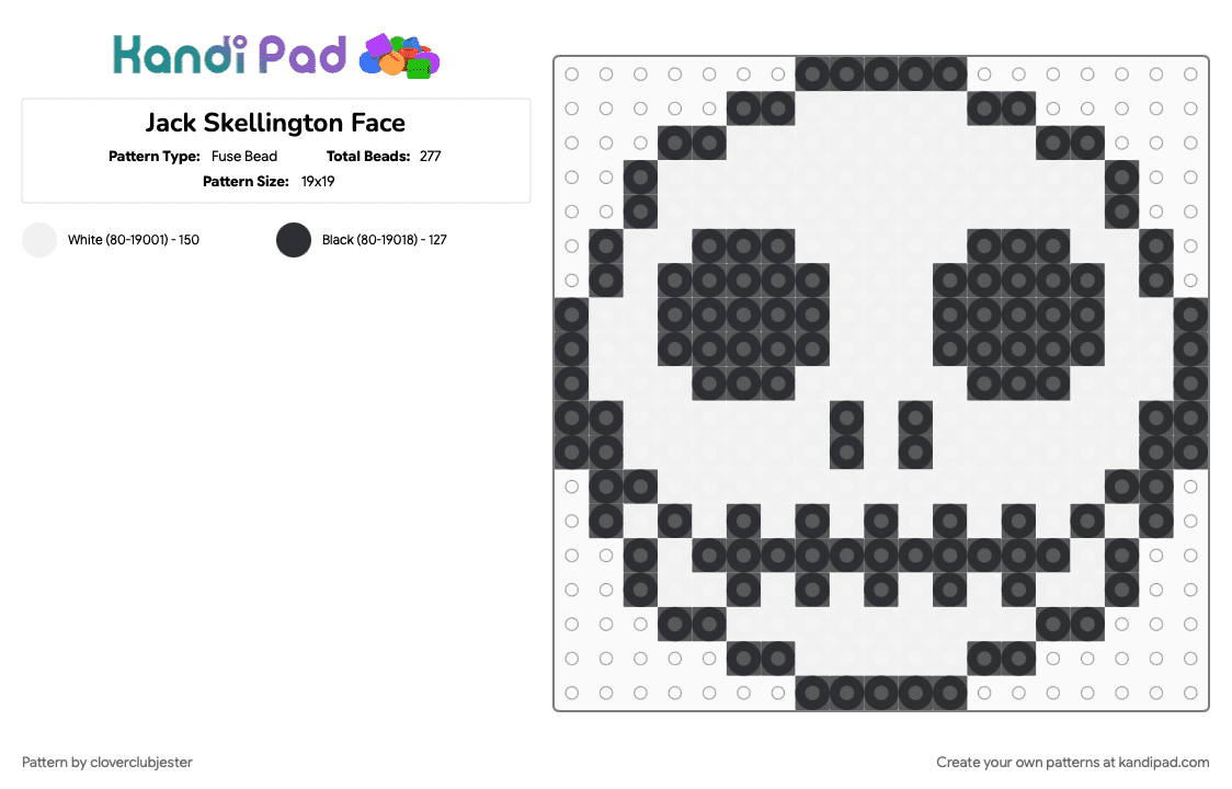 Jack Skellington Face - Fuse Bead Pattern by cloverclubjester on Kandi Pad - black, white
