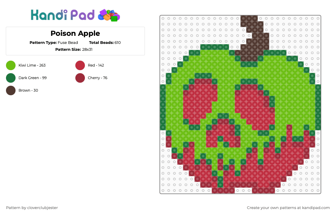 Poison Apple - Fuse Bead Pattern by cloverclubjester on Kandi Pad - green,red