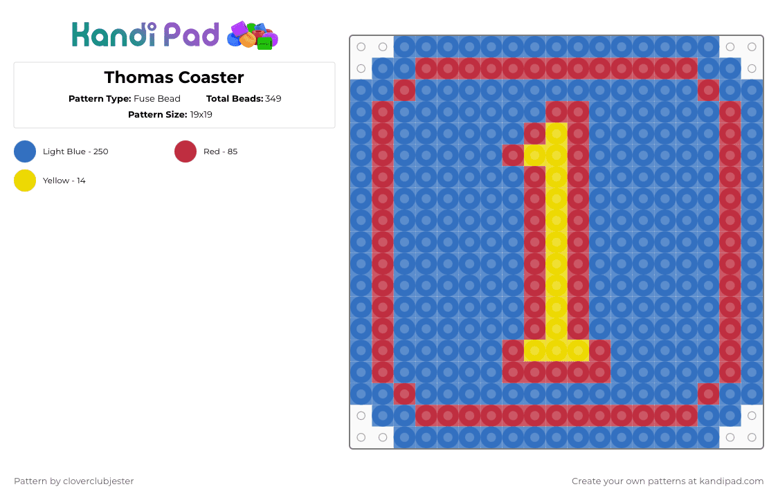 Thomas Coaster - Fuse Bead Pattern by cloverclubjester on Kandi Pad - blue