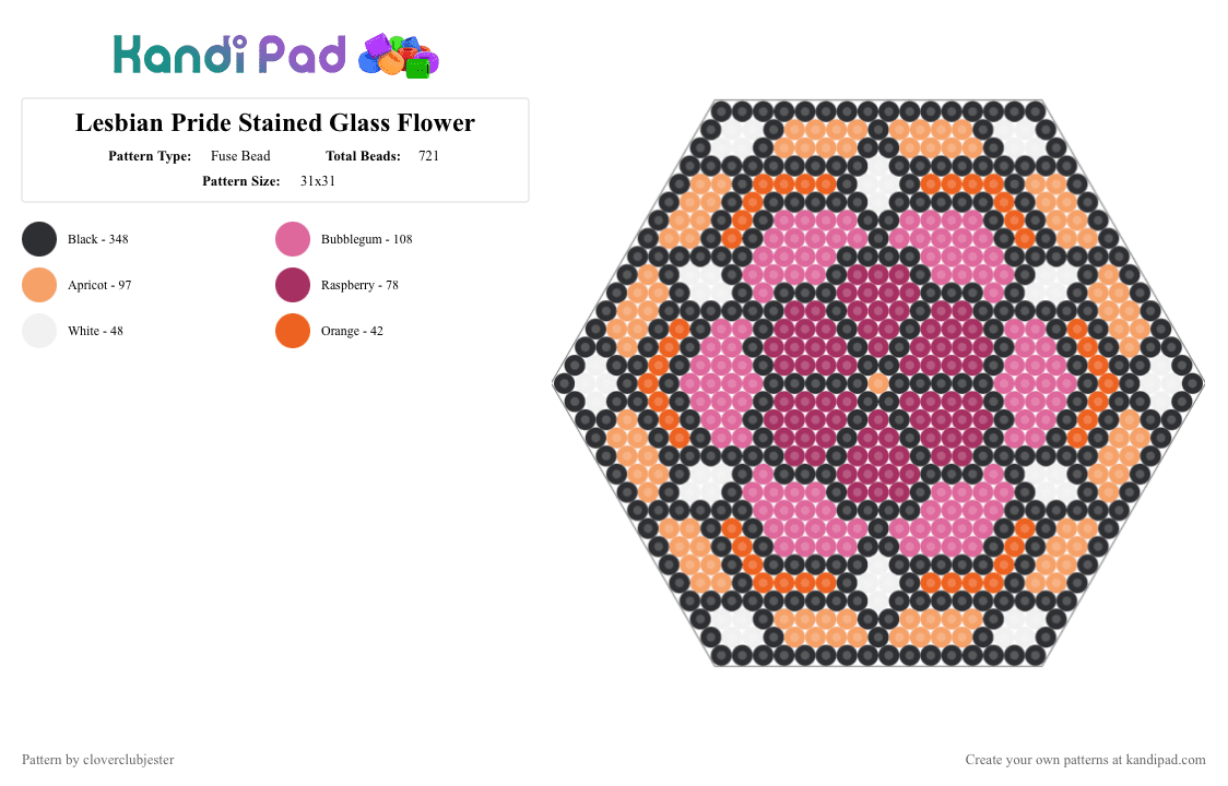 Lesbian Pride Stained Glass Flower - Fuse Bead Pattern by cloverclubjester on Kandi Pad - pink,orange