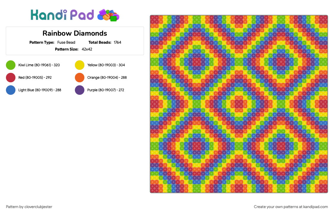 Rainbow Diamonds Tile - Fuse Bead Pattern by cloverclubjester on Kandi Pad - 