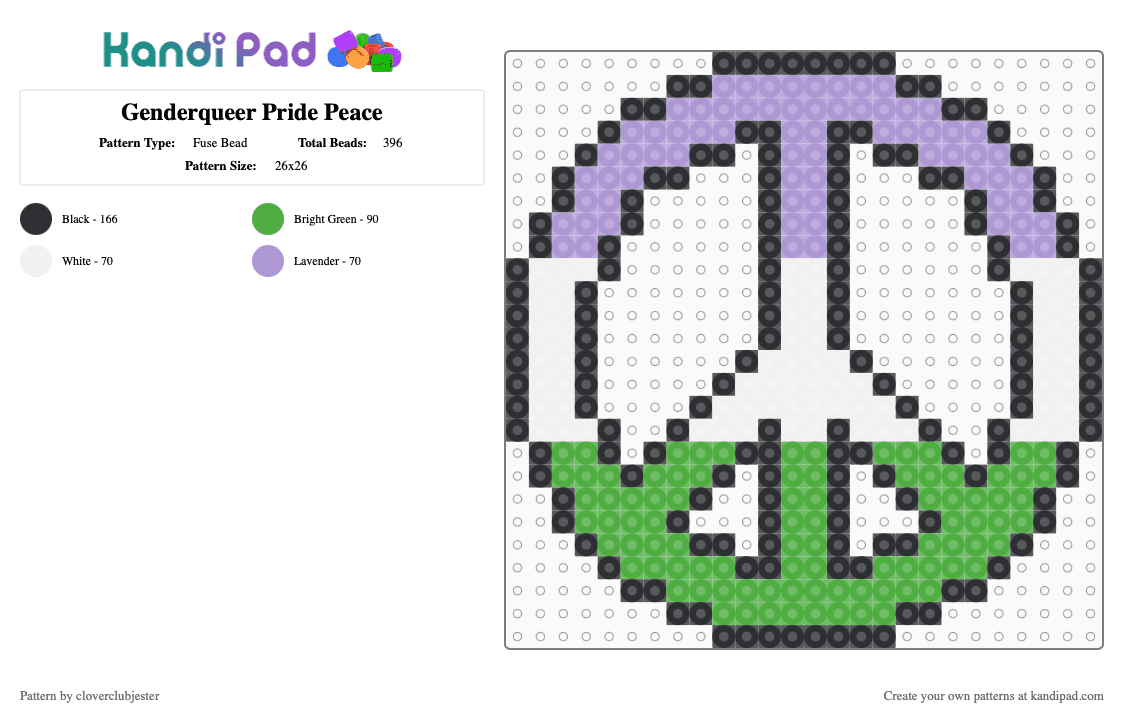 Genderqueer Pride Peace - Fuse Bead Pattern by cloverclubjester on Kandi Pad - pink,green,pride,lgbtqia,peace