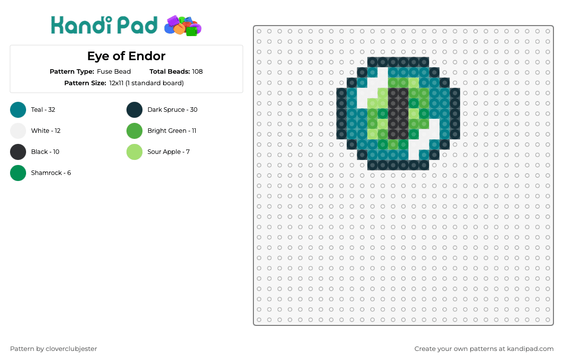 Eye of Endor - Fuse Bead Pattern by cloverclubjester on Kandi Pad - ender,eyeball,minecraft,video game,teal