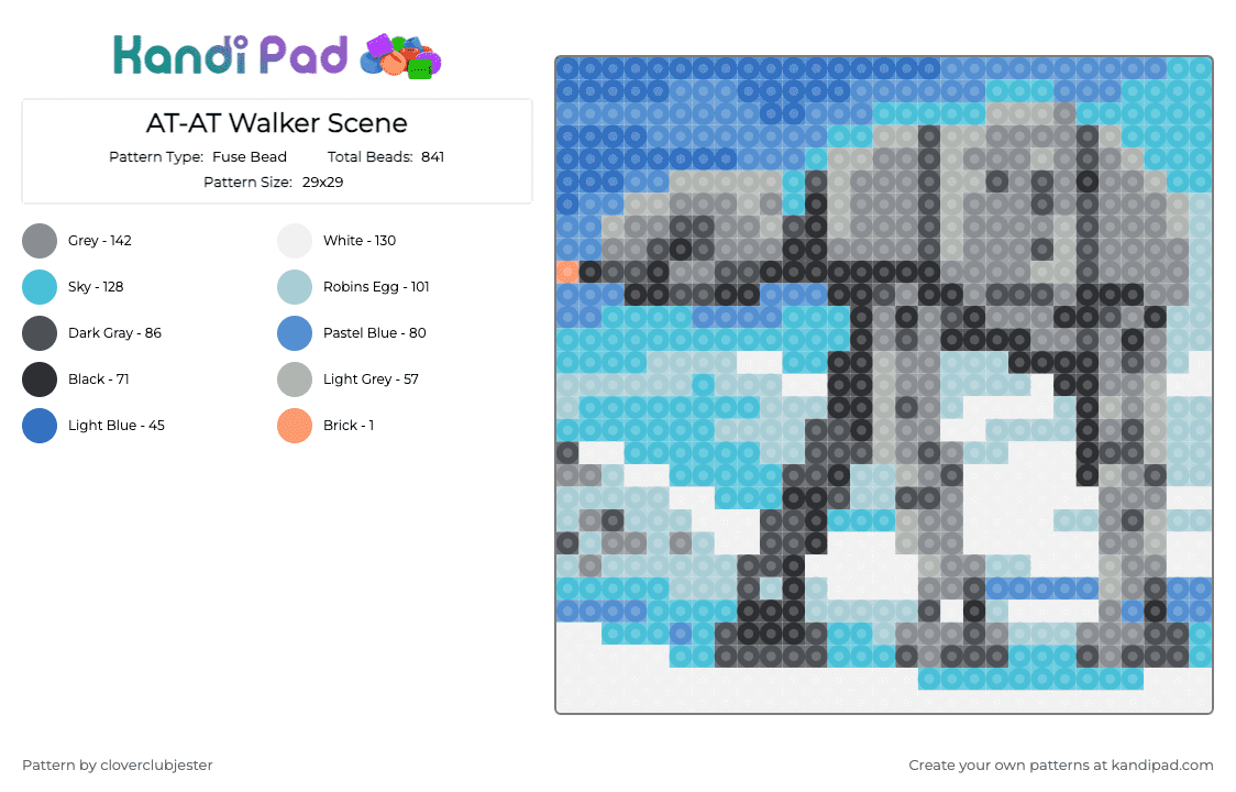 AT-AT Walker Scene - Fuse Bead Pattern by cloverclubjester on Kandi Pad - light blue,gray