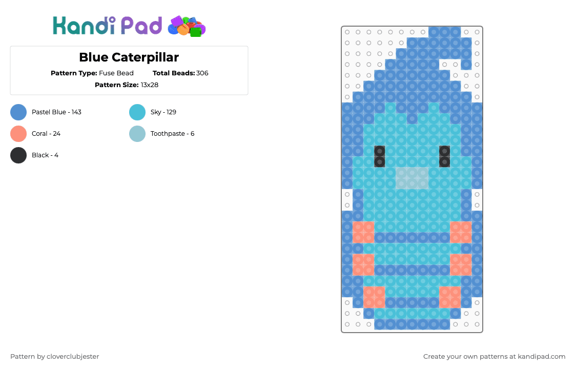 Blue Caterpillar - Fuse Bead Pattern by cloverclubjester on Kandi Pad - light blue