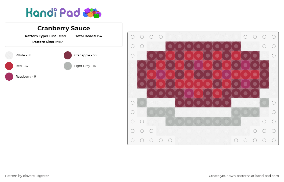 Cranberry Sauce - Fuse Bead Pattern by cloverclubjester on Kandi Pad - cranberries,sauce,bowl,food,sweet,fruit,dinner,festive,red,white