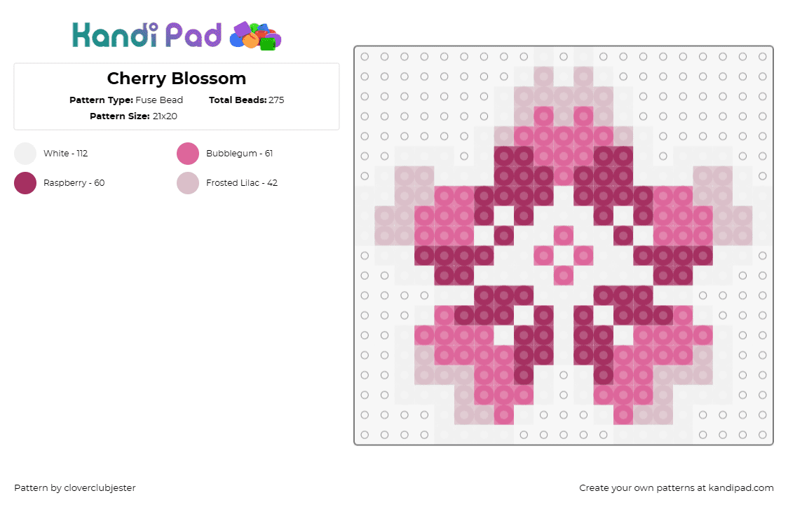 Cherry Blossom - Fuse Bead Pattern by cloverclubjester on Kandi Pad - cherry blossom,flower,bloom,nature,pink,white