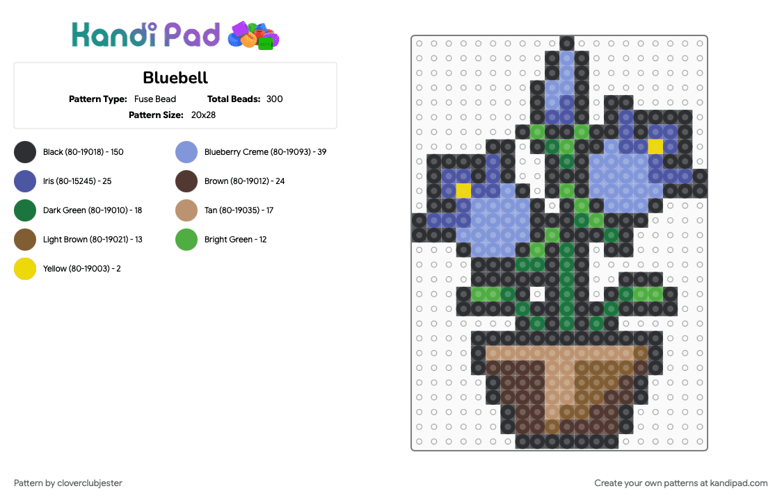Bluebell - Fuse Bead Pattern by cloverclubjester on Kandi Pad - black, colorful, green, light blue