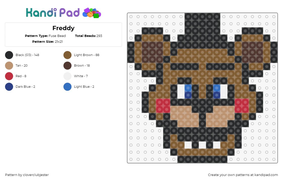 Freddy - Fuse Bead Pattern by cloverclubjester on Kandi Pad - freddy fazbear,fnaf,five nights at freddys,video game,character,horror,brown