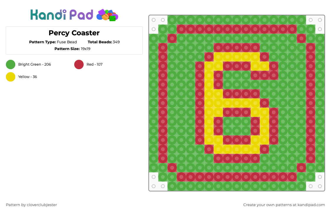 Percy Coaster - Fuse Bead Pattern by cloverclubjester on Kandi Pad - green