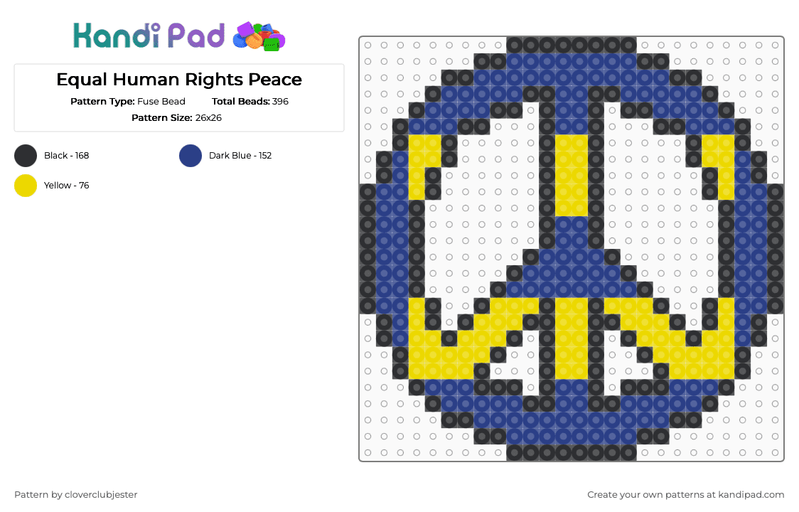 Equal Human Rights Peace - Fuse Bead Pattern by cloverclubjester on Kandi Pad - blue,yellow