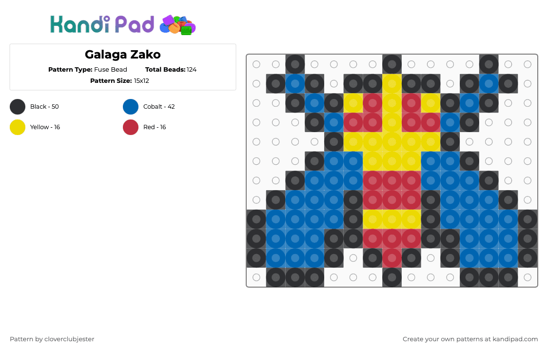 Galaga Zako - Fuse Bead Pattern by cloverclubjester on Kandi Pad - blue