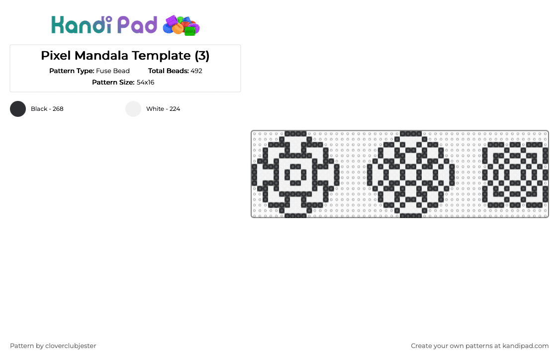 Pixel Mandala Template (3) - Fuse Bead Pattern by cloverclubjester on Kandi Pad - black,white
