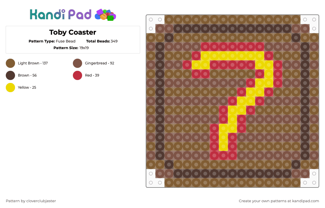 Toby Coaster - Fuse Bead Pattern by cloverclubjester on Kandi Pad - tan