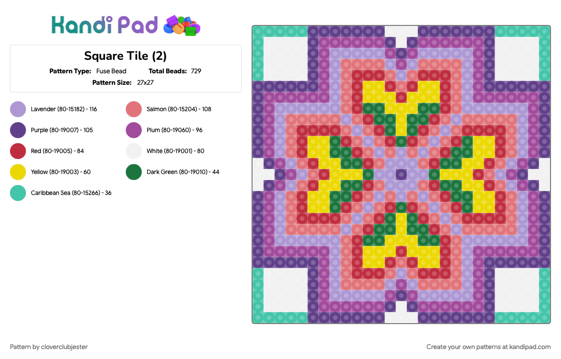 Square Tile (2) - Fuse Bead Pattern by cloverclubjester on Kandi Pad - pink, purple, red