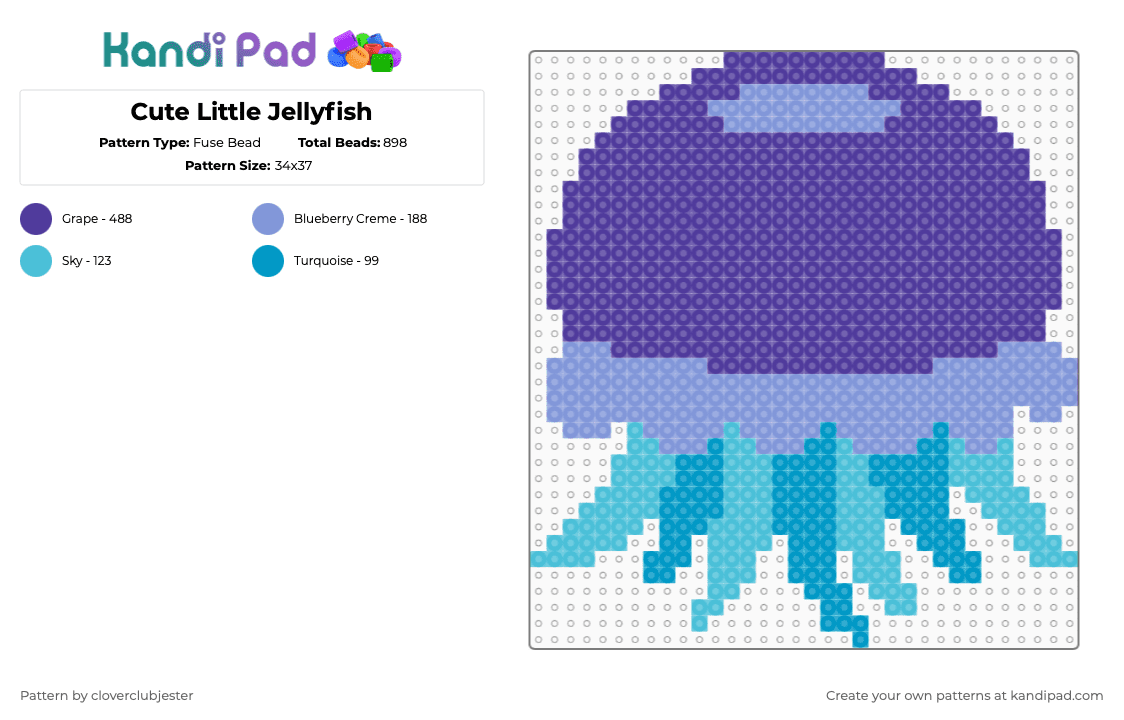 Cute Little Jellyfish - Fuse Bead Pattern by cloverclubjester on Kandi Pad - purple,light blue