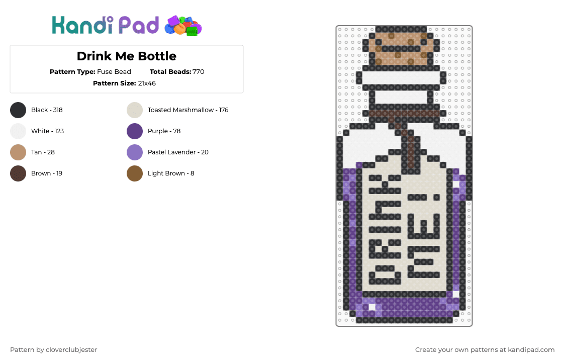 Drink Me Bottle - Fuse Bead Pattern by cloverclubjester on Kandi Pad - beige,purple