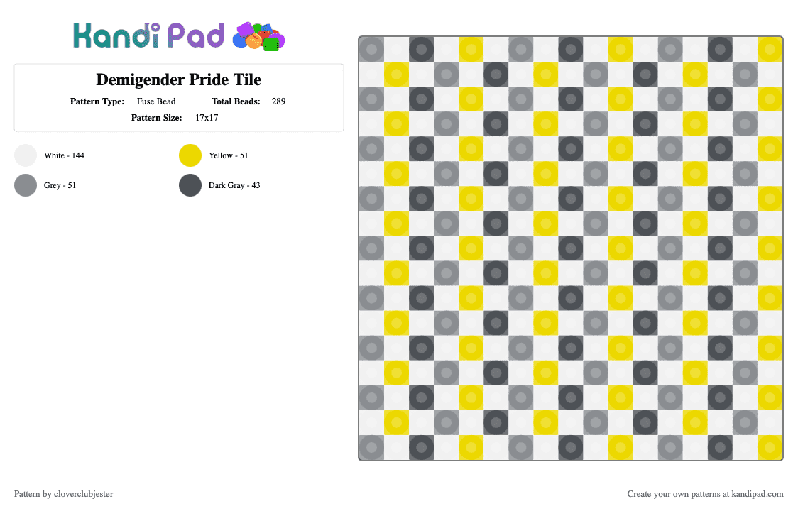 Demigender Pride Tile - Fuse Bead Pattern by cloverclubjester on Kandi Pad - yellow,gray