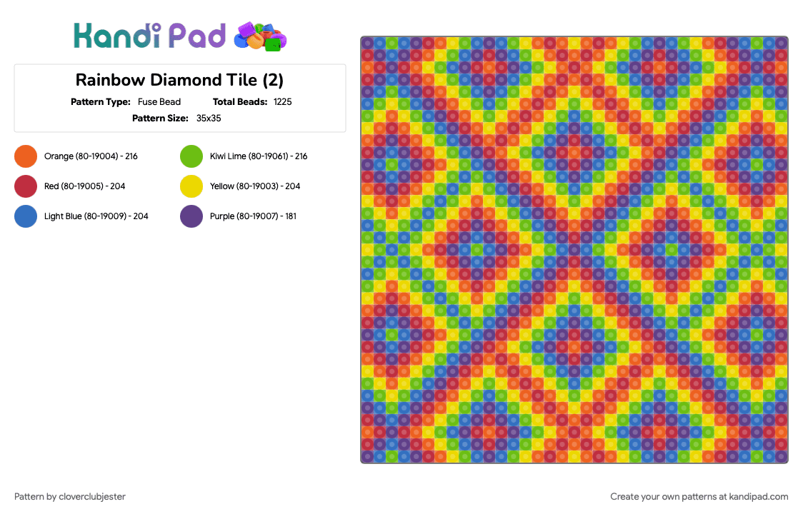 Rainbow Diamonds Tile (2) - Fuse Bead Pattern by cloverclubjester on Kandi Pad - 