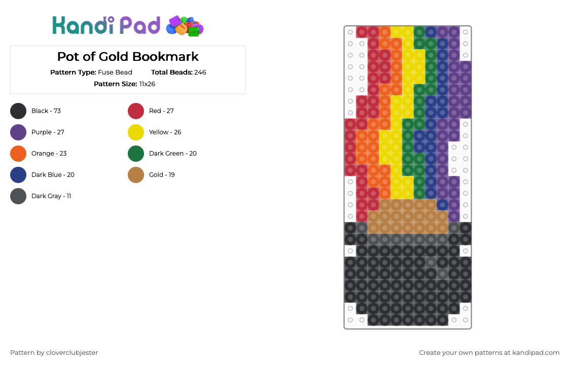 Pot of Gold Bookmark - Fuse Bead Pattern by cloverclubjester on Kandi Pad - colorful, green, orange, purple