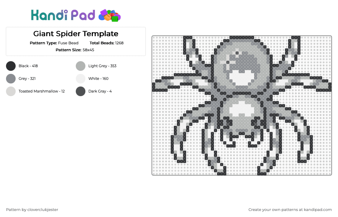 Giant Spider Template - Fuse Bead Pattern by cloverclubjester on Kandi Pad - gray,beige