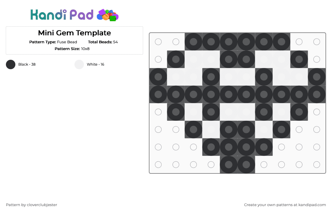 Mini Gem Template - Fuse Bead Pattern by cloverclubjester on Kandi Pad - black, white